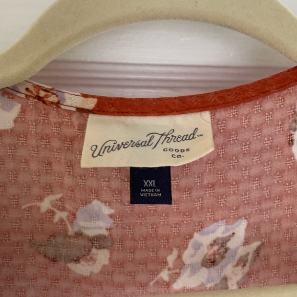 Universal Thread Button Down Short Sleeve Orange Floral Dress - Picture 2 of 7